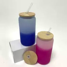 Load image into Gallery viewer, 16oz Frosted Sublimation Mason Jar Cold Color Changing with Bamboo Lid and Straw
