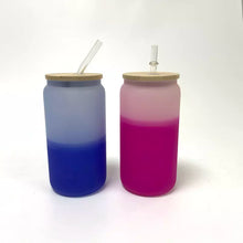 Load image into Gallery viewer, 16oz Frosted Sublimation Mason Jar Cold Color Changing with Bamboo Lid and Straw
