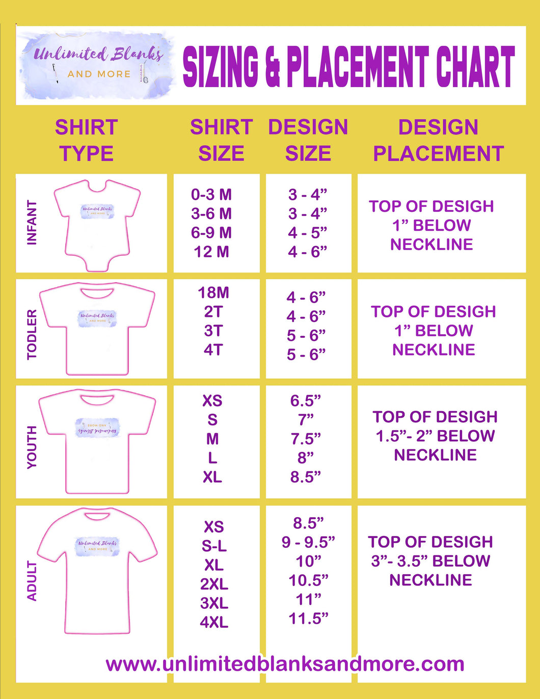 Sizing & Placement Chart *Digital Download*
